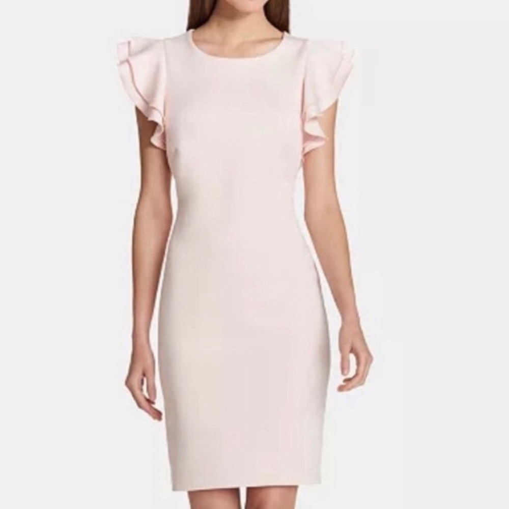 Tommy Hilfiger
Scuba Crew Neck Flutter Ruffle Cap Sleeve Sheath Dress Size 12.